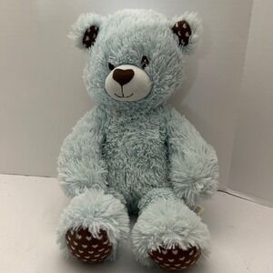 Build a Bear Blue Plush Teddy Bear Brown Hearts Accents Stuffed Animal Toy